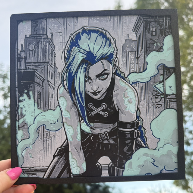 Jinx Arcane League of Legends HueForge 3D Printed Wall Art – 20 × 20cm