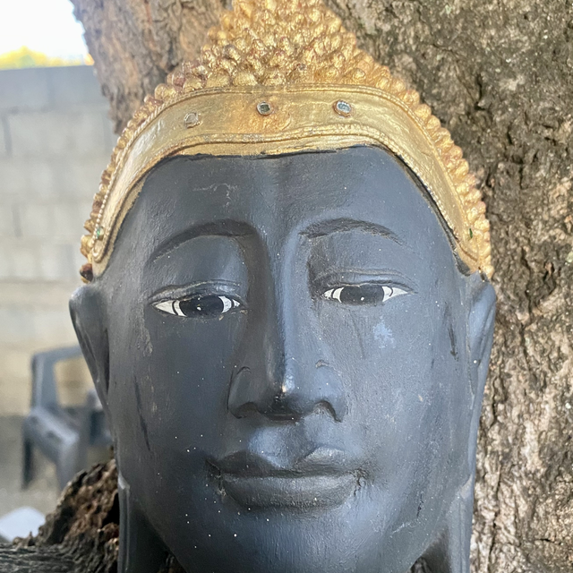 Masque de tête, de bouddha, finition, feuille d’or
