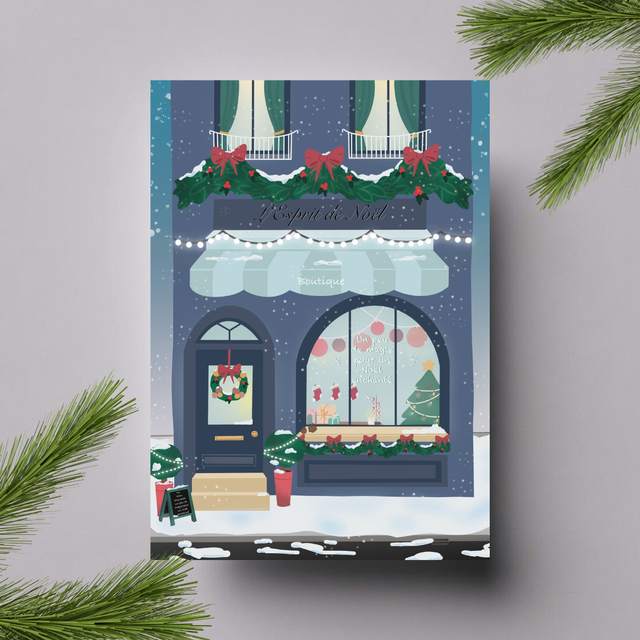 Carte illustrée "Boutique de Noël" | Papeterie colorée et poétique