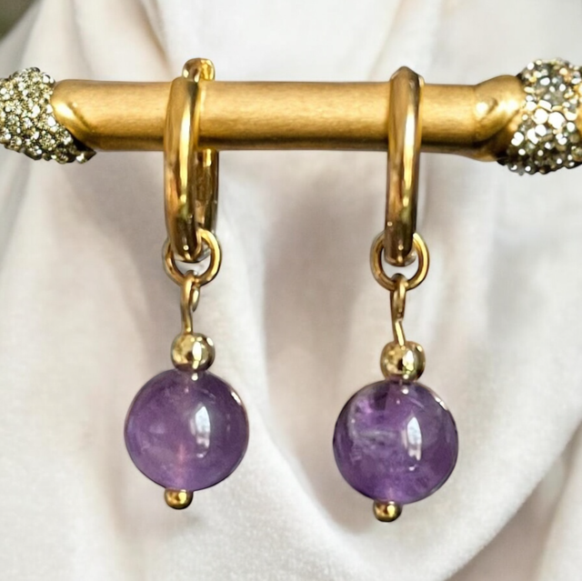 Mini créoles et perles d’Améthyste