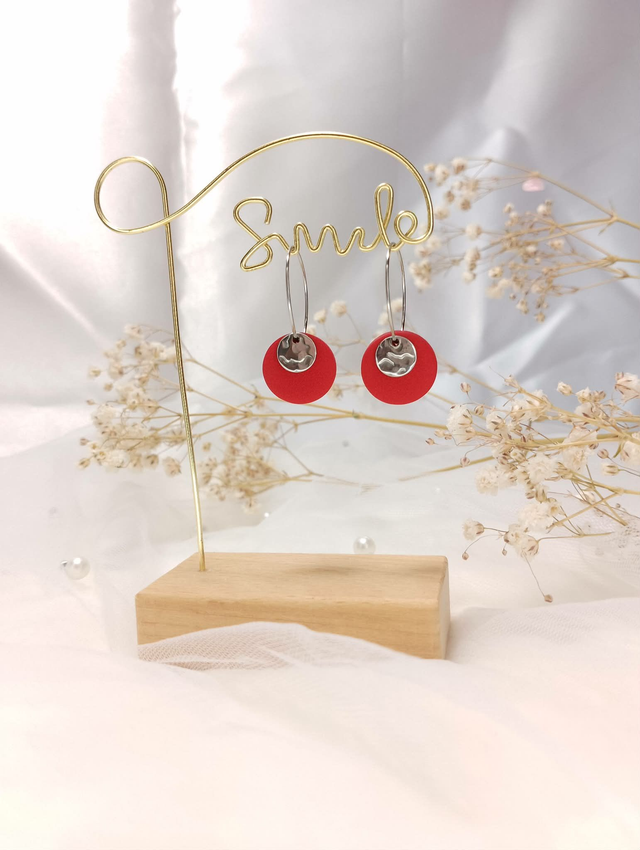 Boucles d'oreilles "Rouge Passion" &amp; Petites Pampilles Argentées Martelées