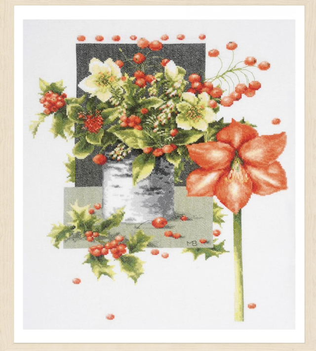 Lanarte Cross Stitch Holly Jolly Amaryllis