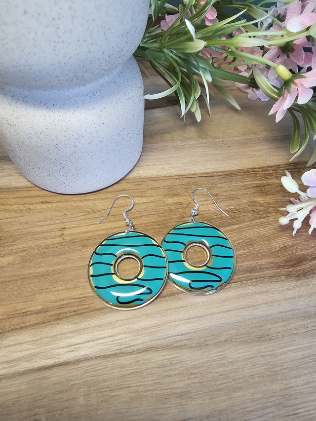 Boucles d'oreilles "Gourmandises Acidulées" DONUTS VERT BLEU