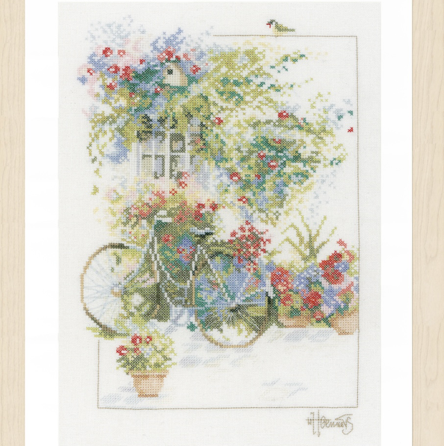 Counted Cross Stitch Kit: Flowers &amp; Bicycle