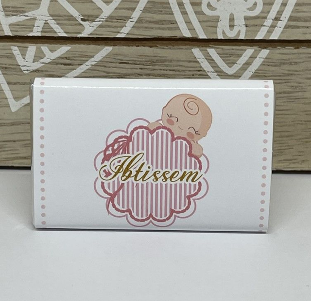 Lot de 10 mini chocolats personnalisés thème bébé rose