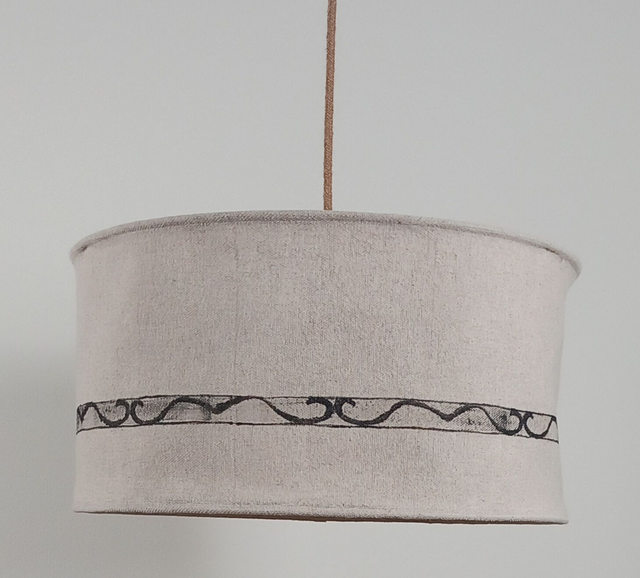 Abat-jour en chanvre peint à la main- Suspension diamètre 45 cm