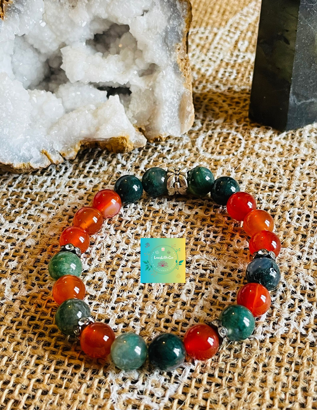 🍁🍀Bracelet en AGATE MOUSSE et CORNALINE