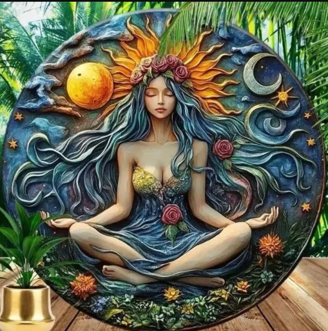 Vintage rond metalen bord Meditatie Spiritueel (20cm)