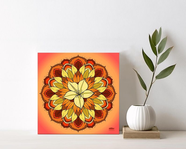 Mandala Floral Orange et Jaune – L’Art Lumineux qui Éveille Chaleur et Énergie Positive