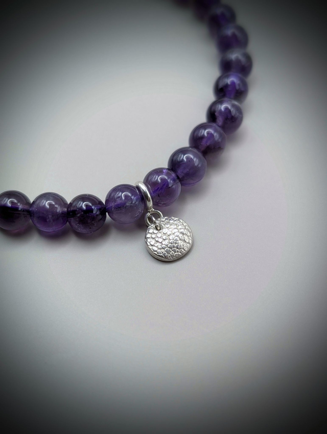 Pet Nose Print Bracelet, 6mm Amethyst with Sterling Silver Charm