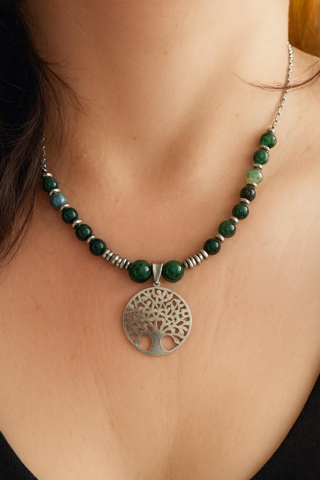 2)Collier Agate Mousse - Souffle de Paix & Renouveau