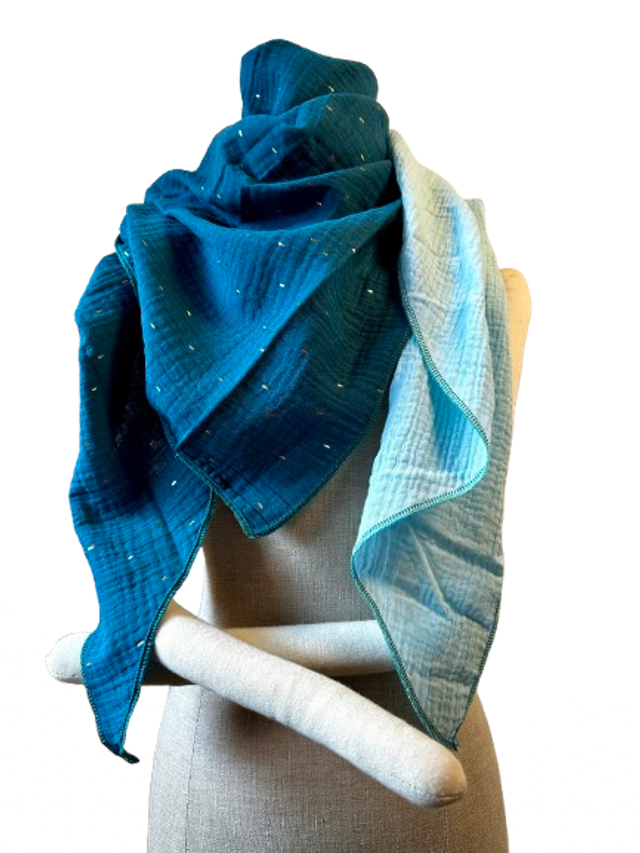 XXL-Musselintuch, einlagig, petrol blue - light blue