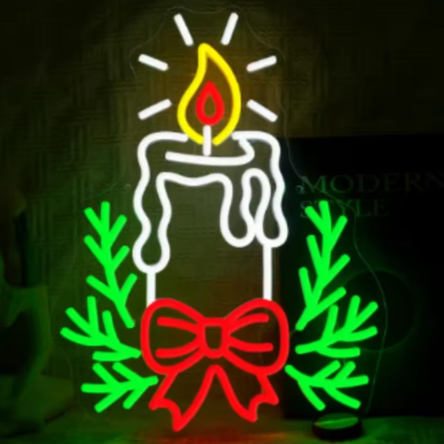 LED lamp neon stijl Kaars met Strik (42x32cm)