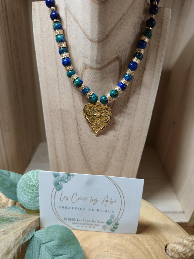 COLLIER COEUR/ PERLES / ACIER INOXY GOLD/ 50 CM / 0001193