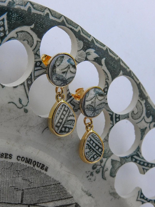 Boucles d&#039;oreilles pendantes - faïence Lunéville Saint-Clément no.2