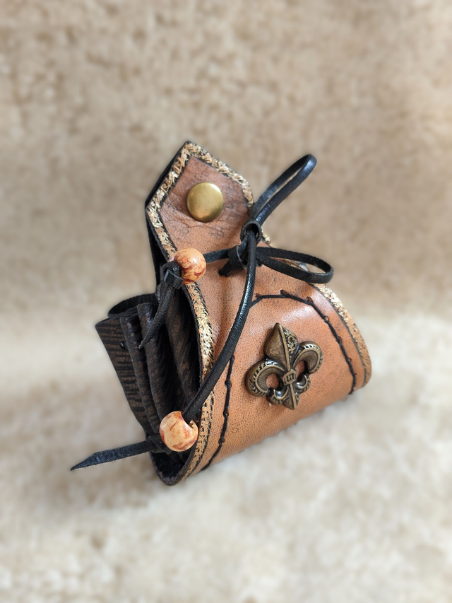 Bourse médiévale fleur de lys Beige/gris/doré