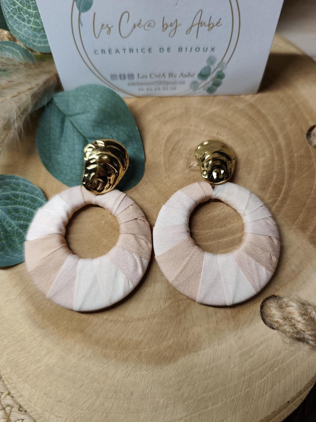 BO CREOLES TISSU BEIGE/ROSE/ ACIER INOXY GOLD 0001370