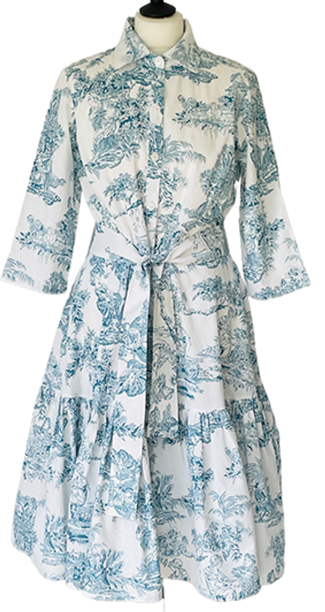 Robe chemise toile de jouy turquoise - taille 42 (fr)