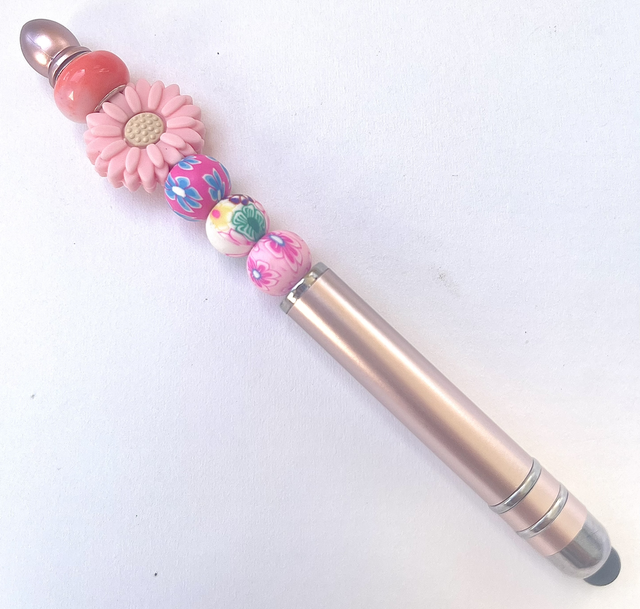 S15 - Stylo à perles et perle fleur rose