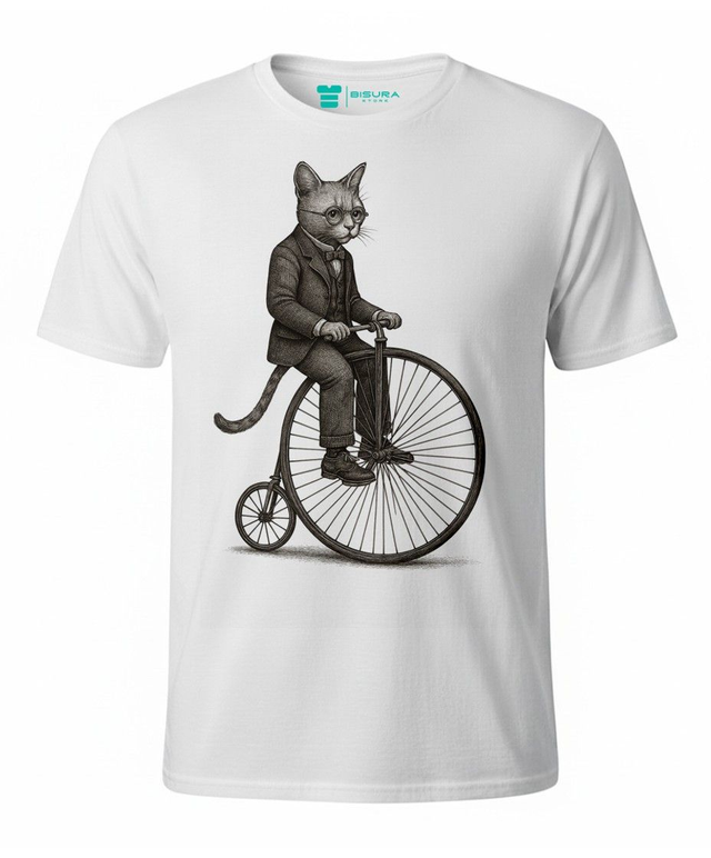 T-shirt Bisura Gatto con il Biciclo
