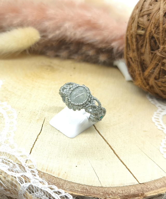 Bague aigue marine fil argent perles miyuki 