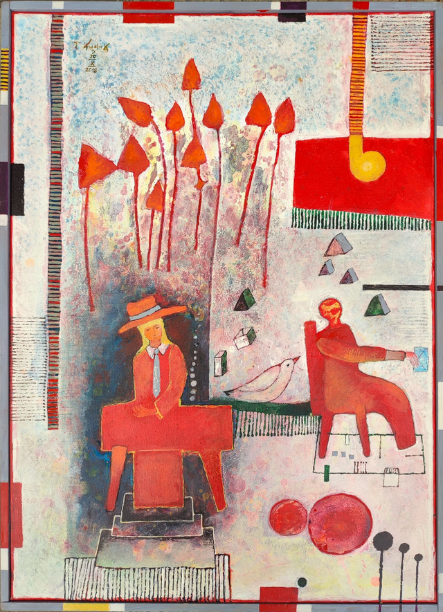 W błękitnej kopercie, 72x52 akryl płótno 2018