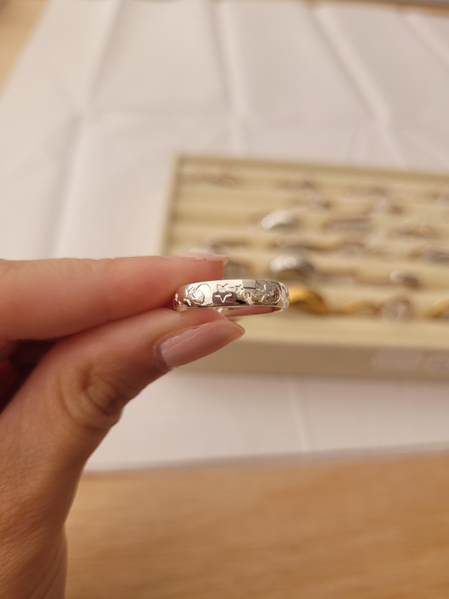 Stainless steel moon and stars band ring - Size L - SL-067