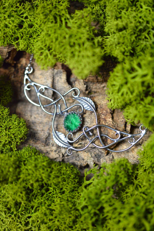 Collier Elfique - Aventurine, feuilles simples