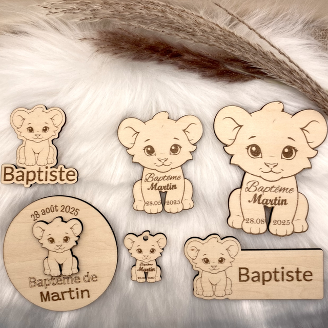Baptême thème Lion - Cadeaux invités magnet, marque-place, 