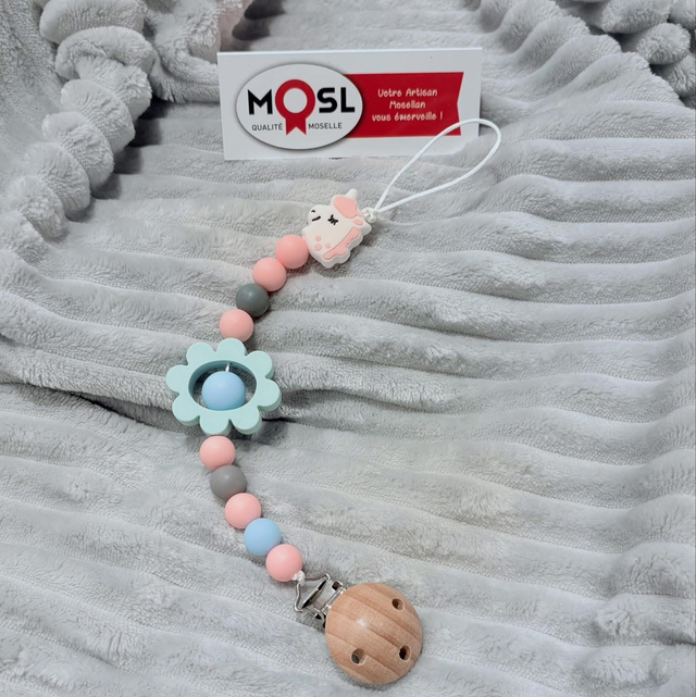 Attache tétine licorne fleur 