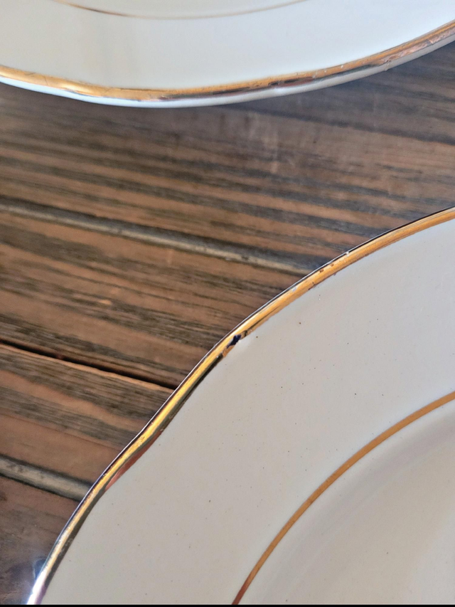 Assiettes plates Gien Gardanne, roses couleur jaune (par 6)