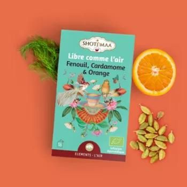 Tisane bio &quot;Libre comme l&#039;air&quot; Fenouil, Cardamome, Orange
