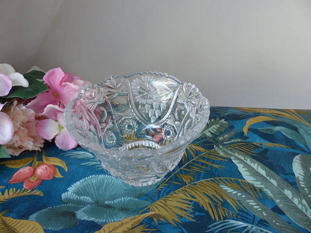 Ancien Vide Poche Romantique Verre Transparent et Opaque Décor de Fleurs, Petite Coupe Verre Décoration Chambre Salon Salle de Bain, Cadeau