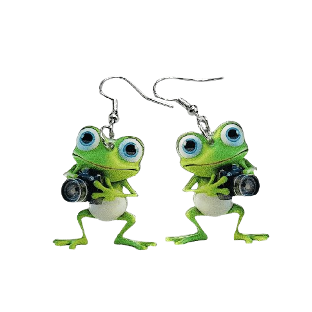 Boucles d'oreilles 2D grenouille appareil photo