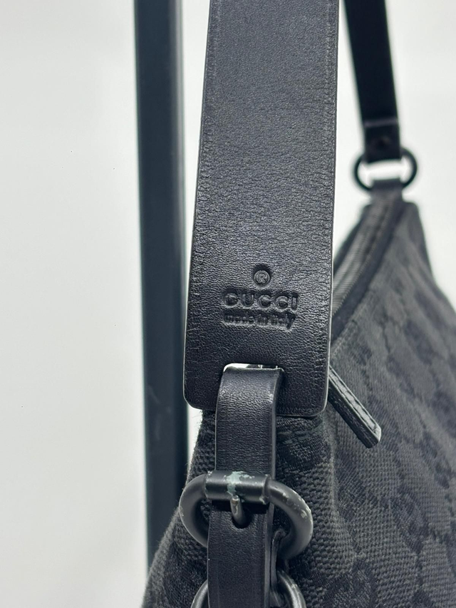 BAGUETTE LONA GG NEGRA Y PIEL GUCCI