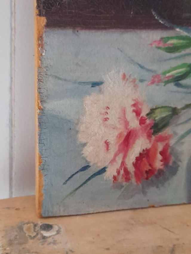 Tableau peinture à l'huile aux oeillets