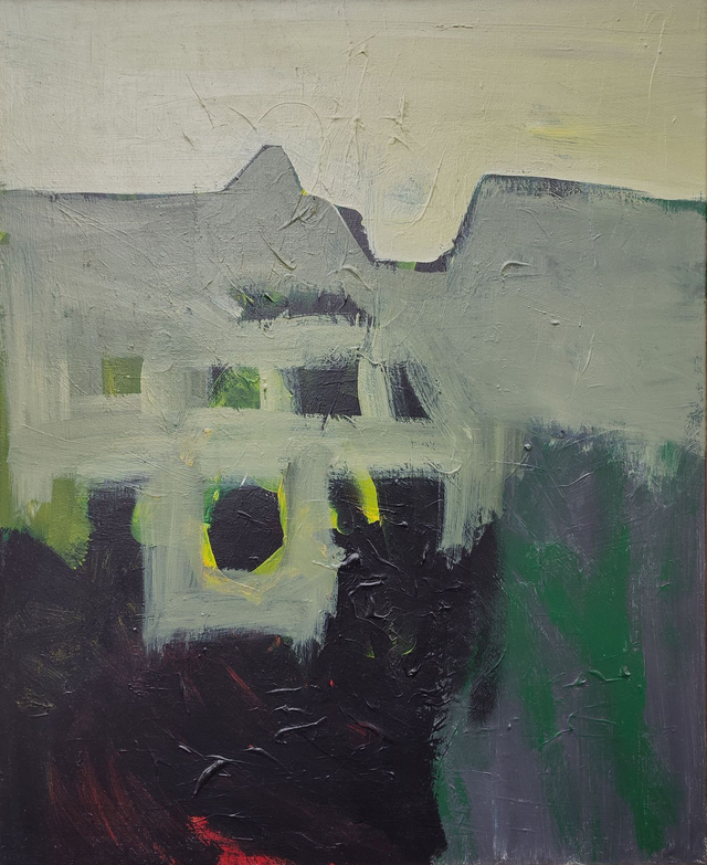 Szare dachy, 100x80 akryl płótno 2017