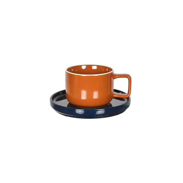 Tasse chic brun sous tasse bleu