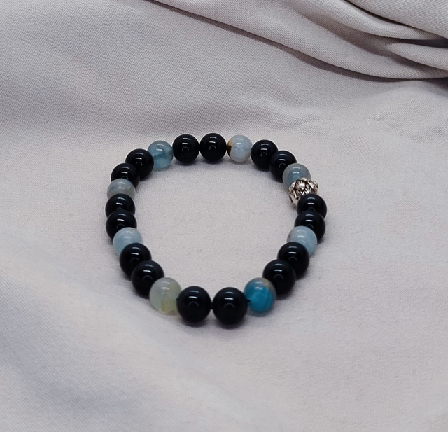 Bracelet homme 19 cm en pierres naturelles (obsidienne noire ou dorée, calcite bleue)