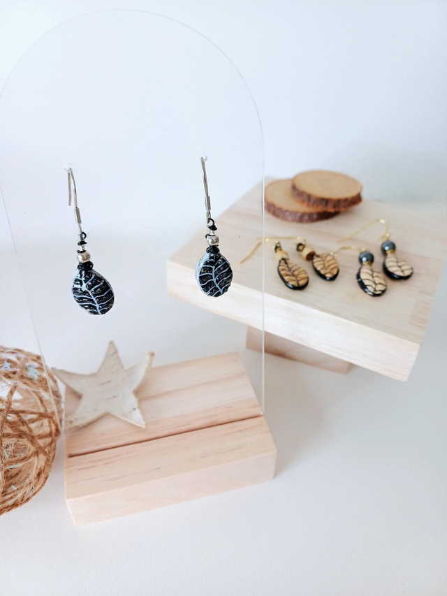 &quot;Les Feuilles&quot; d&#039;Hiver - Boucles d&#039;oreilles - graines potimarron - 