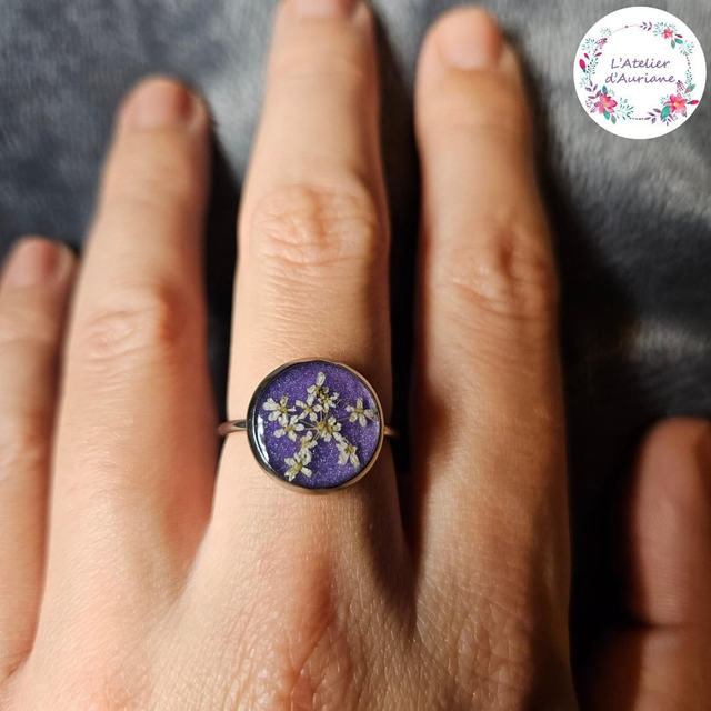 Bague "Reine Anne violette" argentée