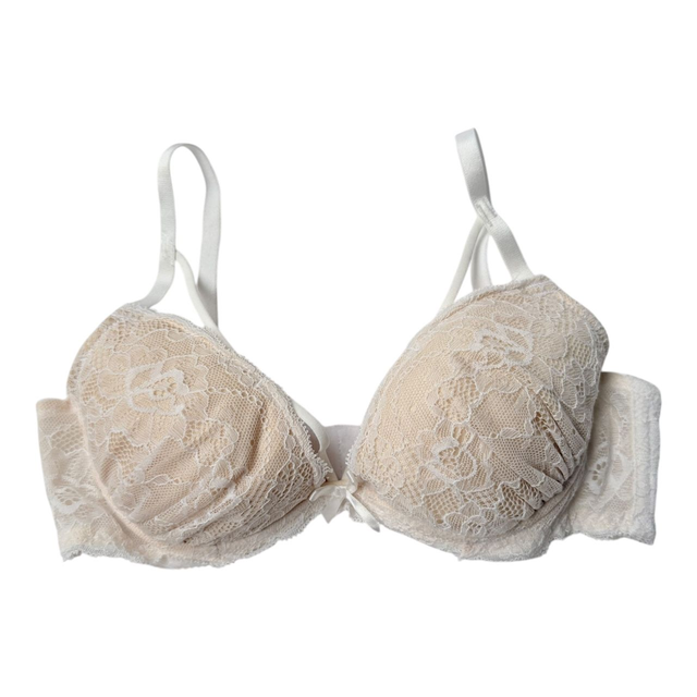 Nude + white lace overlay Japanese Bra UK 32B   