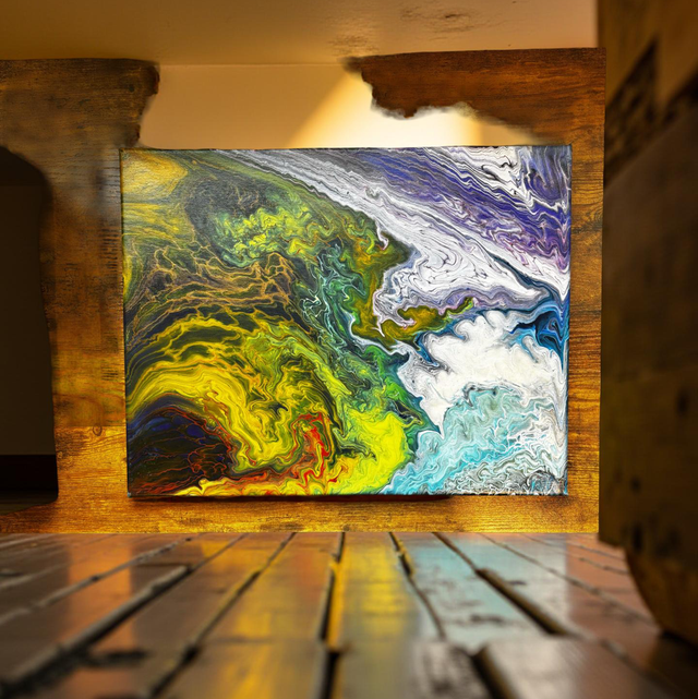 Hand Poured Acrylic Abstract Painting - 18x14 inch - POPOLS110