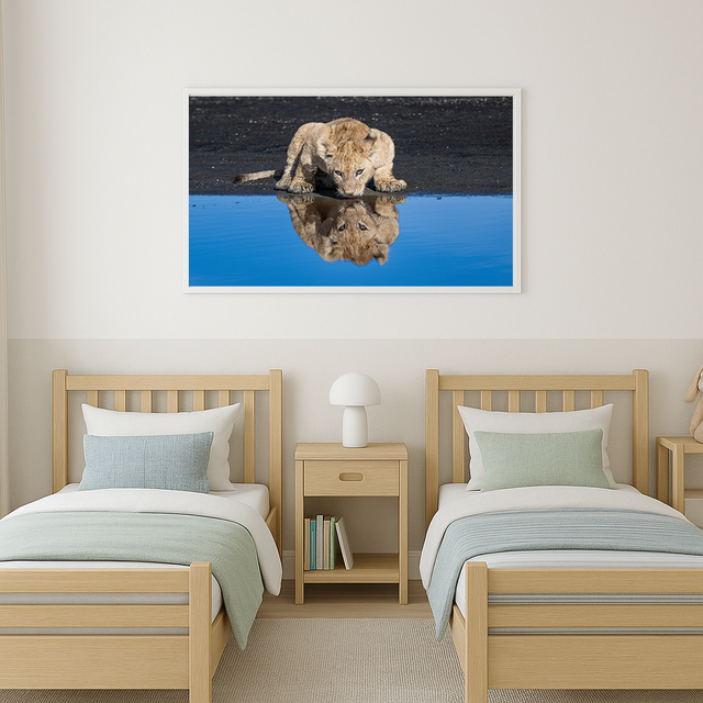 leoncino riflesso  Stampa Fine-Art su carta cotone Hahnemūhle Photo Rag Ultra Smooth 305 gr montata su pannello piuma spessore 15 mm