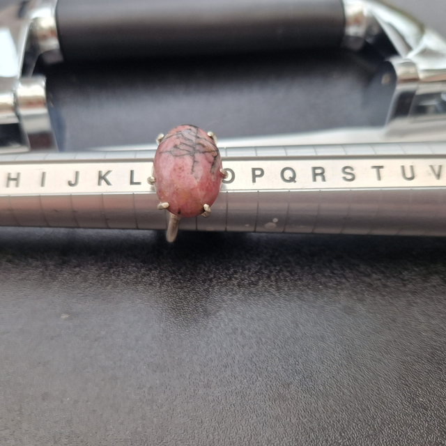 Sterling silver claw set rhodonite ring size M/N