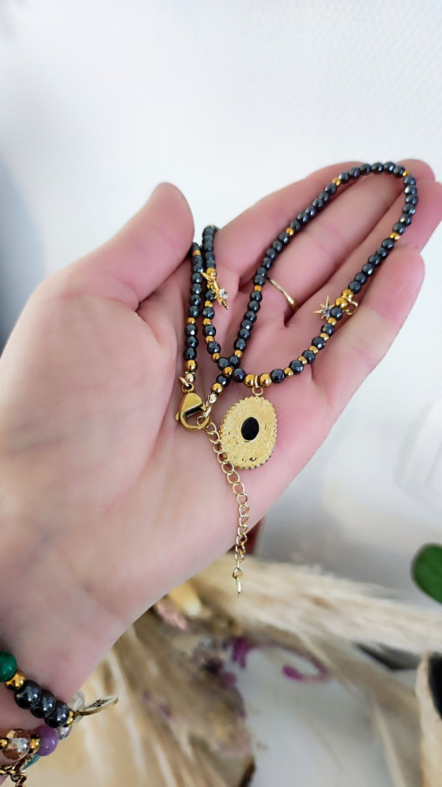 Collier "Confiance en soi" Hématite facettée