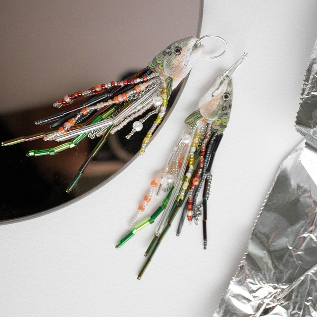 RAINBOW TROUT - kirjolohi - fish hand embroidered hoop earrings