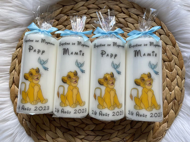 Bougie baptême personnalisée Roi lion