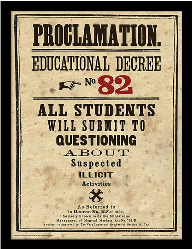 HARRY POTTER - Framed 30X40 Print - Educational Decree No. 82
