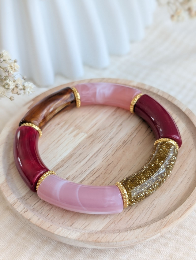 Bracelet jonc Marie bordeaux rose glitter